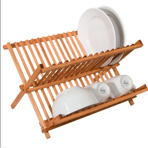 Dish Drying Rack Folding Wood 2 Tier Rack Rustic Pine Collection - Picture 3 of 4